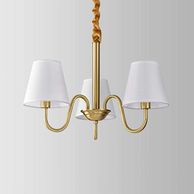 Fabric Tapered Hanging Chandelier Traditional 3/5/6 Lights Living Room Pendant Light in Brass Clearhalo 'Ceiling Lights' 'Chandeliers' Lighting' options 342204