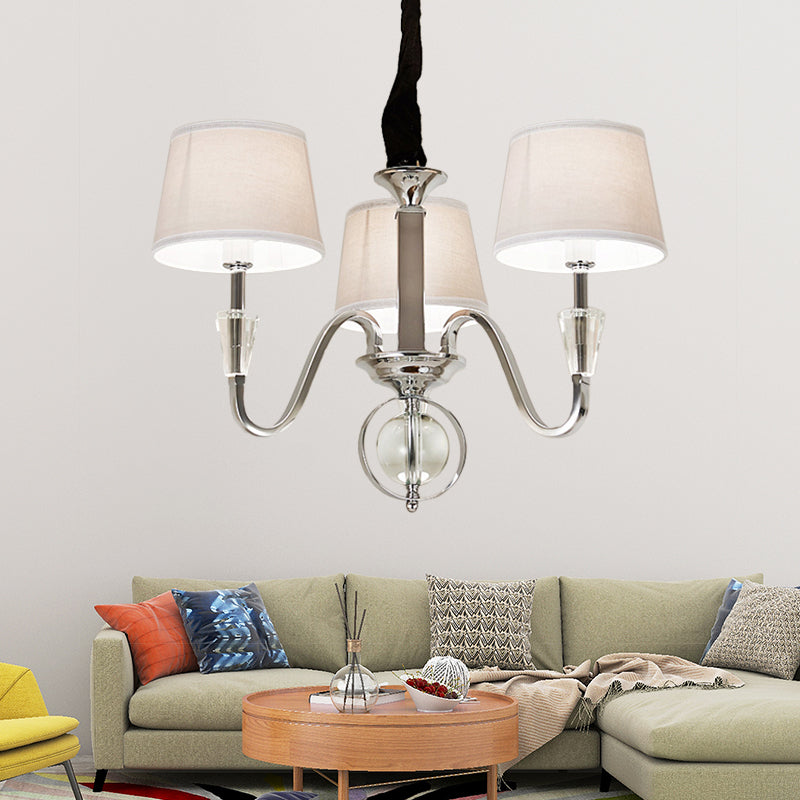 3/6 Bulbs Cone Chandelier Light Classic White Fabric Hanging Ceiling Fixture for Bedroom Clearhalo 'Ceiling Lights' 'Chandeliers' Lighting' options 342206