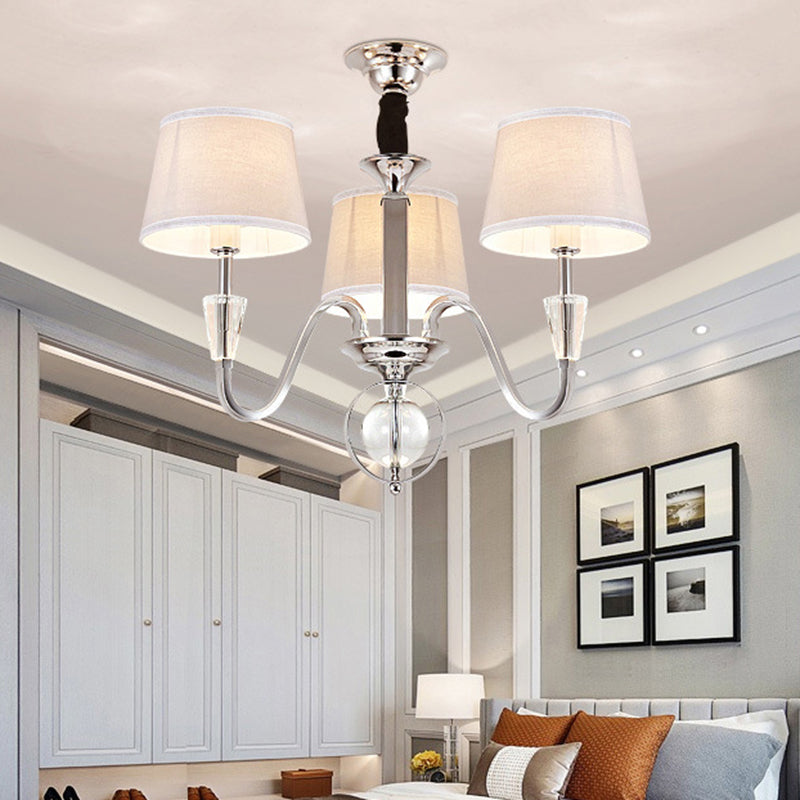 3/6 Bulbs Cone Chandelier Light Classic White Fabric Hanging Ceiling Fixture for Bedroom Clearhalo 'Ceiling Lights' 'Chandeliers' Lighting' options 342207