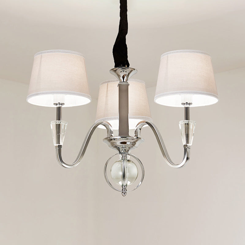 3/6 Bulbs Cone Chandelier Light Classic White Fabric Hanging Ceiling Fixture for Bedroom Clearhalo 'Ceiling Lights' 'Chandeliers' Lighting' options 342209
