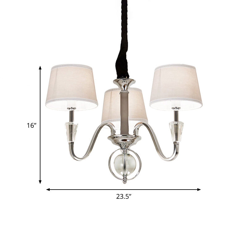 3/6 Bulbs Cone Chandelier Light Classic White Fabric Hanging Ceiling Fixture for Bedroom Clearhalo 'Ceiling Lights' 'Chandeliers' Lighting' options 342210