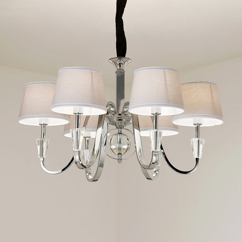 3/6 Bulbs Cone Chandelier Light Classic White Fabric Hanging Ceiling Fixture for Bedroom Clearhalo 'Ceiling Lights' 'Chandeliers' Lighting' options 342213