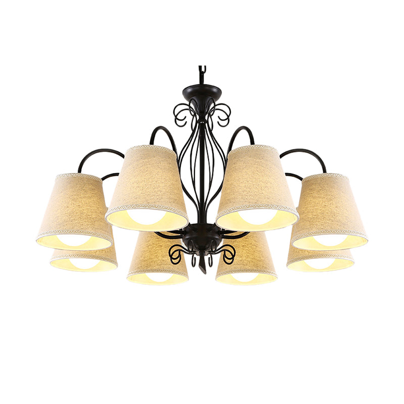 3/6/8 Bulbs Ceiling Lamp with Cone Fabric Shade Classic Living Room Chandelier Pendant Light in Black/White Clearhalo 'Ceiling Lights' 'Chandeliers' Lighting' options 342230