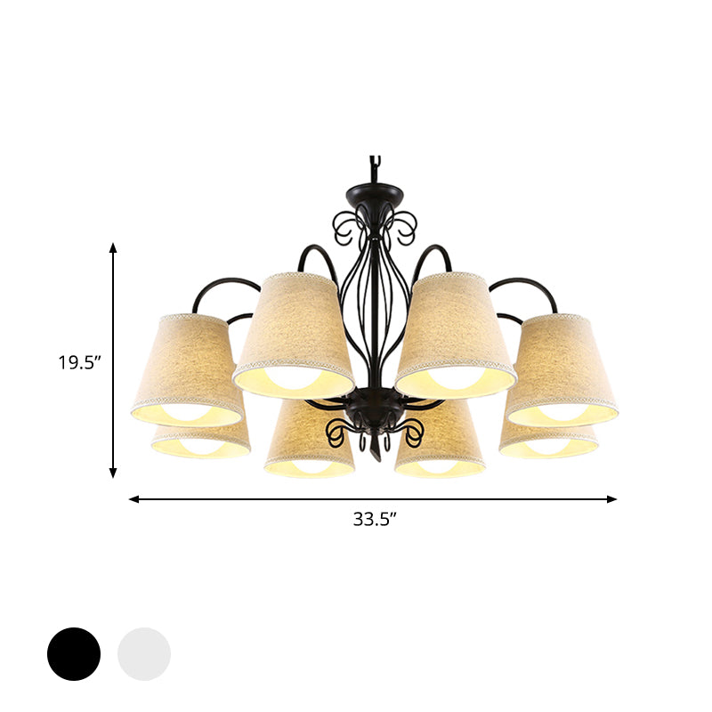 3/6/8 Bulbs Ceiling Lamp with Cone Fabric Shade Classic Living Room Chandelier Pendant Light in Black/White Clearhalo 'Ceiling Lights' 'Chandeliers' Lighting' options 342232