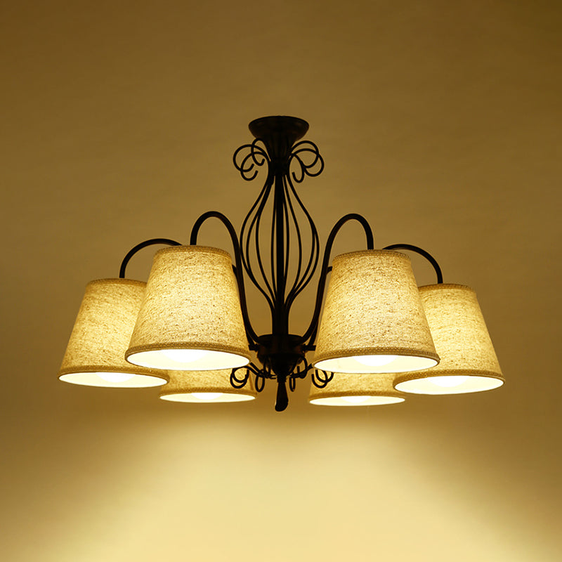 3/6/8 Bulbs Ceiling Lamp with Cone Fabric Shade Classic Living Room Chandelier Pendant Light in Black/White Clearhalo 'Ceiling Lights' 'Chandeliers' Lighting' options 342236