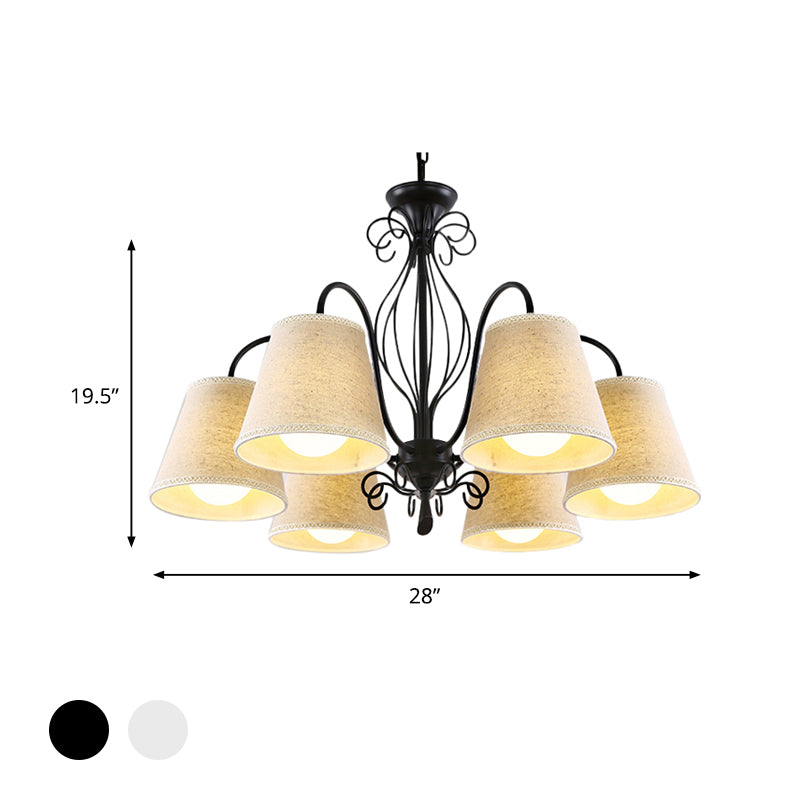 3/6/8 Bulbs Ceiling Lamp with Cone Fabric Shade Classic Living Room Chandelier Pendant Light in Black/White Clearhalo 'Ceiling Lights' 'Chandeliers' Lighting' options 342237