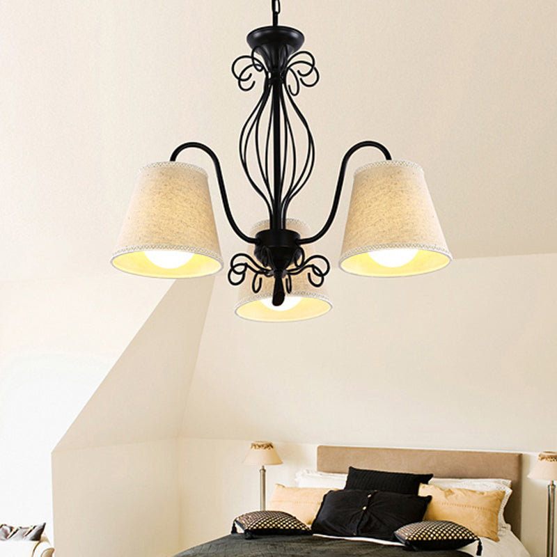 3/6/8 Bulbs Ceiling Lamp with Cone Fabric Shade Classic Living Room Chandelier Pendant Light in Black/White Clearhalo 'Ceiling Lights' 'Chandeliers' Lighting' options 342238