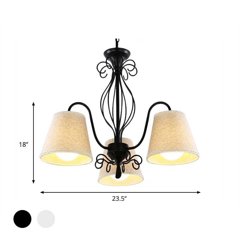3/6/8 Bulbs Ceiling Lamp with Cone Fabric Shade Classic Living Room Chandelier Pendant Light in Black/White Clearhalo 'Ceiling Lights' 'Chandeliers' Lighting' options 342240
