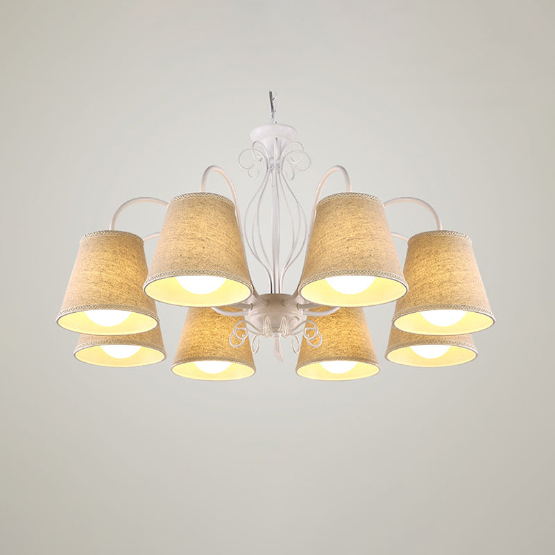 3/6/8 Bulbs Ceiling Lamp with Cone Fabric Shade Classic Living Room Chandelier Pendant Light in Black/White 8 White Clearhalo 'Ceiling Lights' 'Chandeliers' Lighting' options 342241_33ad3167-3af5-496a-b327-29b387fee4ba