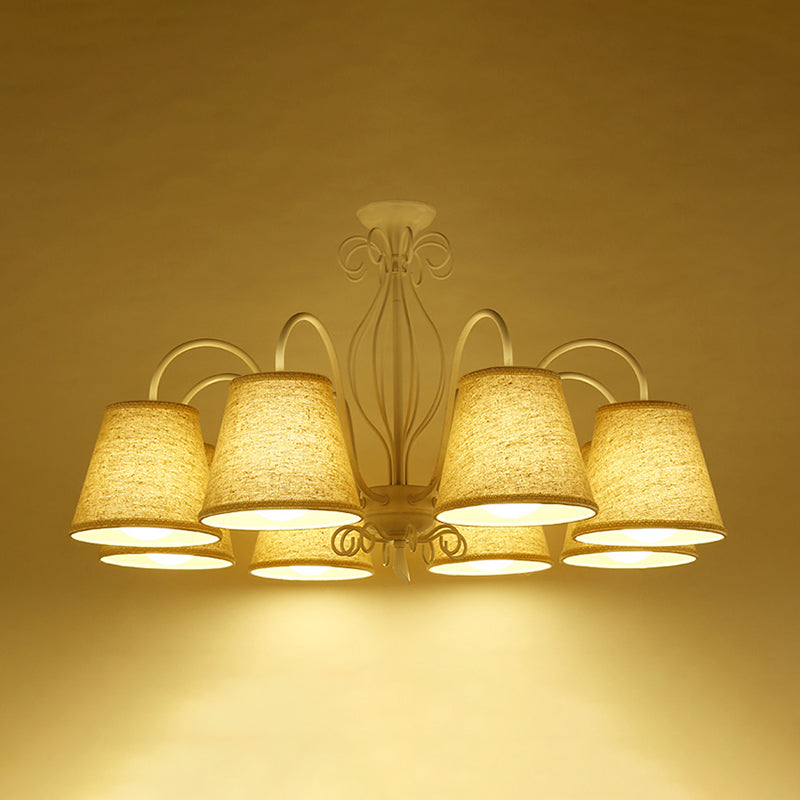 3/6/8 Bulbs Ceiling Lamp with Cone Fabric Shade Classic Living Room Chandelier Pendant Light in Black/White Clearhalo 'Ceiling Lights' 'Chandeliers' Lighting' options 342242