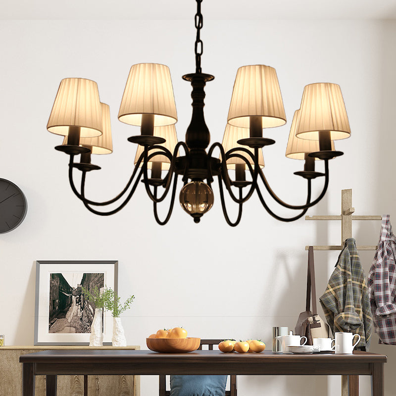 Conical Living Room Pendant Chandelier Traditional Fabric 3/5/6 Lights White Hanging Fixture Clearhalo 'Ceiling Lights' 'Chandeliers' Lighting' options 342278