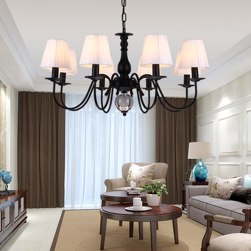 Conical Living Room Pendant Chandelier Traditional Fabric 3/5/6 Lights White Hanging Fixture Clearhalo 'Ceiling Lights' 'Chandeliers' Lighting' options 342279