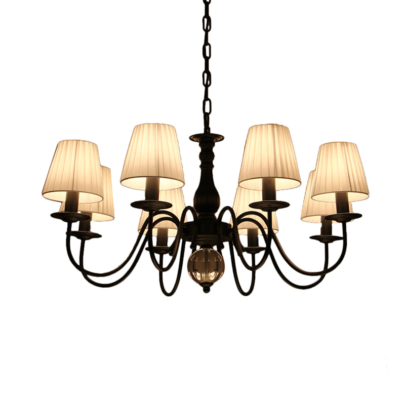 Conical Living Room Pendant Chandelier Traditional Fabric 3/5/6 Lights White Hanging Fixture Clearhalo 'Ceiling Lights' 'Chandeliers' Lighting' options 342280