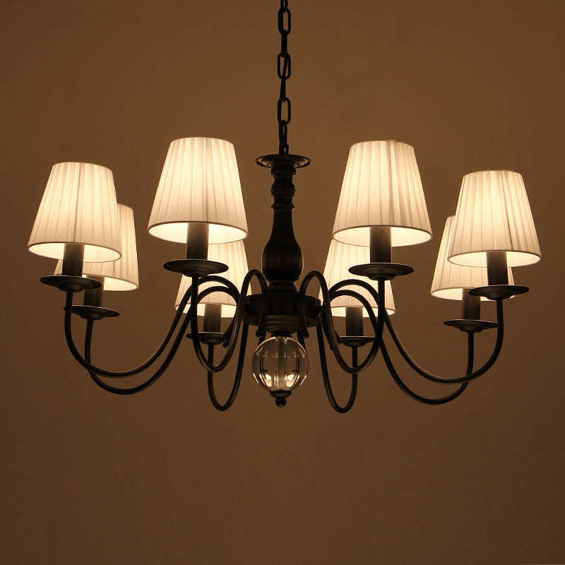 Conical Living Room Pendant Chandelier Traditional Fabric 3/5/6 Lights White Hanging Fixture Clearhalo 'Ceiling Lights' 'Chandeliers' Lighting' options 342281