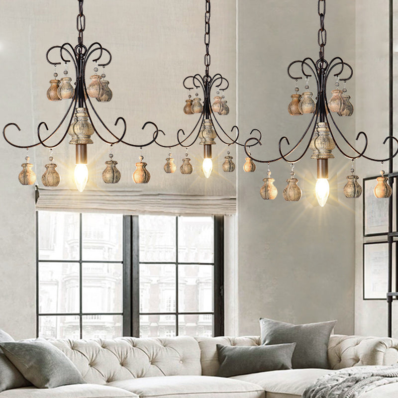 Gourd Bedroom Hanging Lamp Traditional Wood Single Bulb Black Chandelier Pendant Light Clearhalo 'Ceiling Lights' 'Chandeliers' Lighting' options 342296