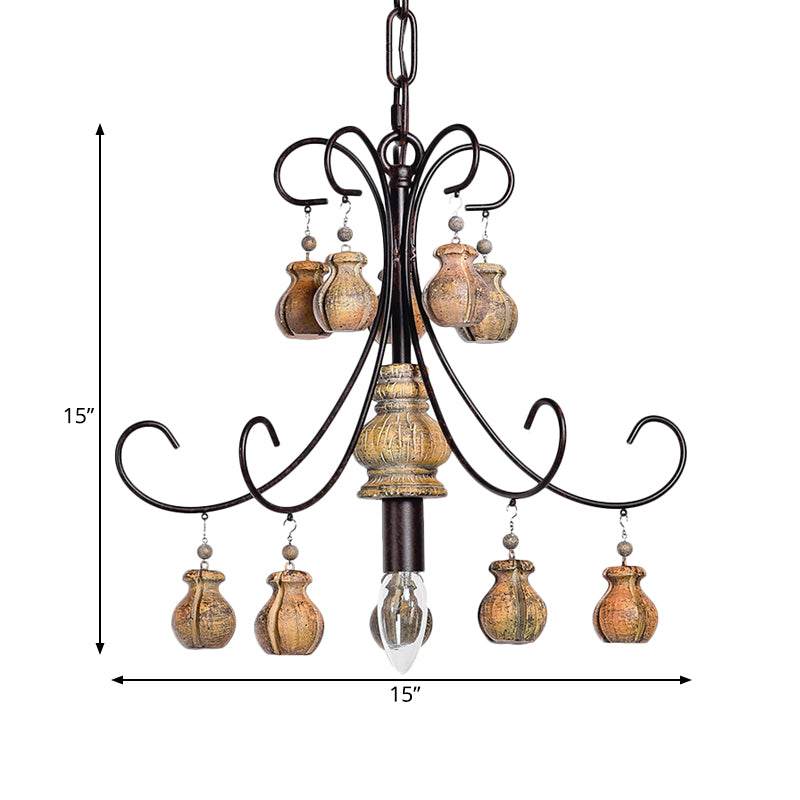 Gourd Bedroom Hanging Lamp Traditional Wood Single Bulb Black Chandelier Pendant Light Clearhalo 'Ceiling Lights' 'Chandeliers' Lighting' options 342299