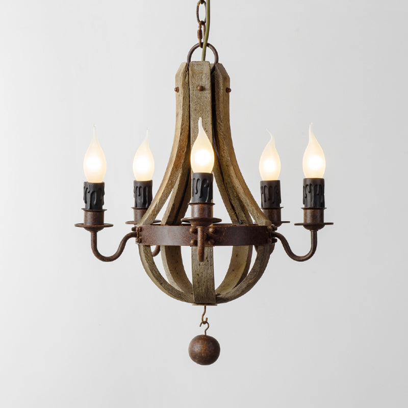 5/6 Lights Chandelier Lighting Fixture Rustic Wine Barrel Wood Hanging Light in Brown for Bedroom Clearhalo 'Ceiling Lights' 'Chandeliers' Lighting' options 342312