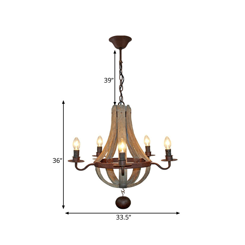 5/6 Lights Chandelier Lighting Fixture Rustic Wine Barrel Wood Hanging Light in Brown for Bedroom Clearhalo 'Ceiling Lights' 'Chandeliers' Lighting' options 342314