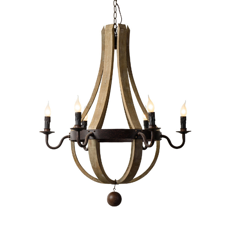 5/6 Lights Chandelier Lighting Fixture Rustic Wine Barrel Wood Hanging Light in Brown for Bedroom Clearhalo 'Ceiling Lights' 'Chandeliers' Lighting' options 342316