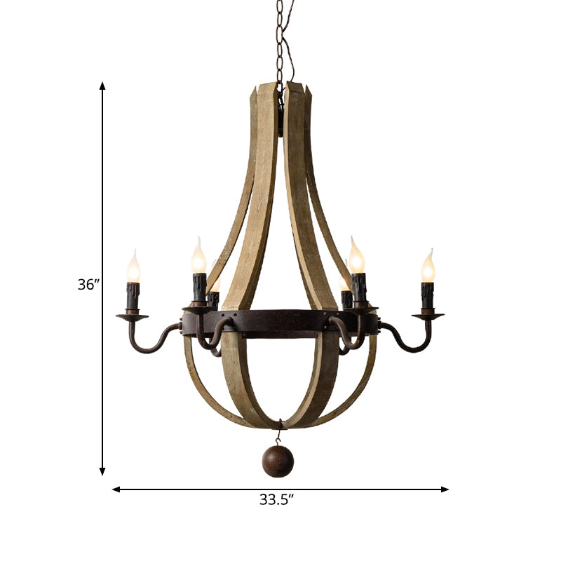 5/6 Lights Chandelier Lighting Fixture Rustic Wine Barrel Wood Hanging Light in Brown for Bedroom Clearhalo 'Ceiling Lights' 'Chandeliers' Lighting' options 342317