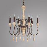 Traditional Candelabra Hanging Pendant 6 Lights Wooden Ceiling Chandelier in Ivory for Living Room Clearhalo 'Ceiling Lights' 'Chandeliers' Lighting' options 342326