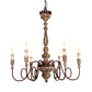 Candle Wooden Pendant Lighting Traditional 6-Bulb Living Room Chandelier Light with Swirling Arm in Rust Clearhalo 'Ceiling Lights' 'Chandeliers' Lighting' options 342330