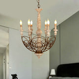 Brass 6 Lights Chandelier Lighting Rustic Wooden Candelabra Pendant Lamp for Living Room Clearhalo 'Ceiling Lights' 'Chandeliers' Lighting' options 342333