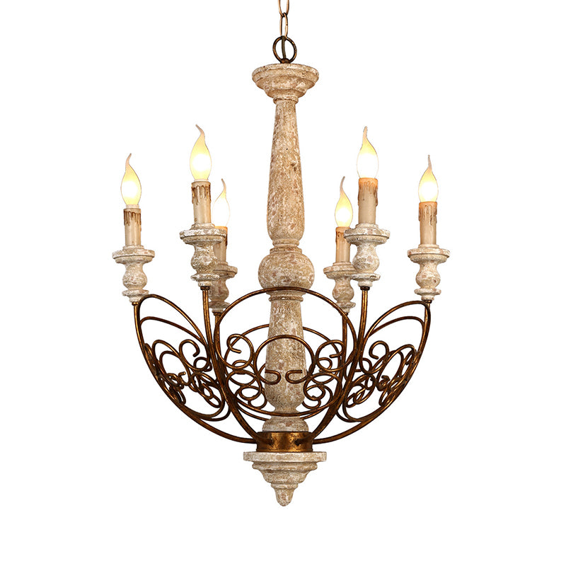 Brass 6 Lights Chandelier Lighting Rustic Wooden Candelabra Pendant Lamp for Living Room Clearhalo 'Ceiling Lights' 'Chandeliers' Lighting' options 342335