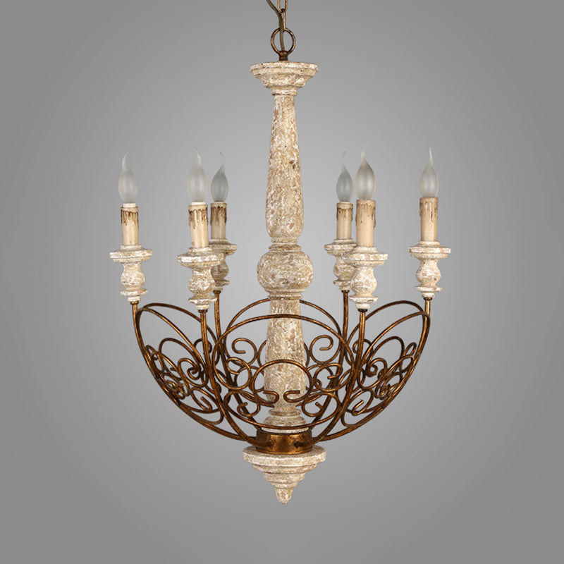 Brass 6 Lights Chandelier Lighting Rustic Wooden Candelabra Pendant Lamp for Living Room Clearhalo 'Ceiling Lights' 'Chandeliers' Lighting' options 342336