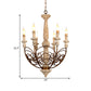 Brass 6 Lights Chandelier Lighting Rustic Wooden Candelabra Pendant Lamp for Living Room Clearhalo 'Ceiling Lights' 'Chandeliers' Lighting' options 342337