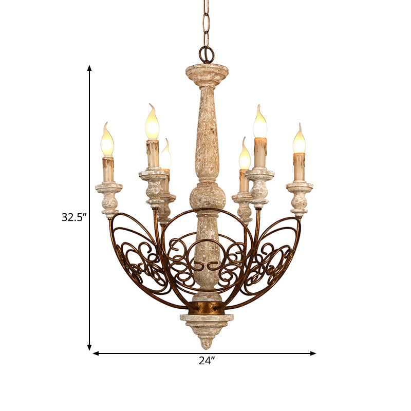Brass 6 Lights Chandelier Lighting Rustic Wooden Candelabra Pendant Lamp for Living Room Clearhalo 'Ceiling Lights' 'Chandeliers' Lighting' options 342337