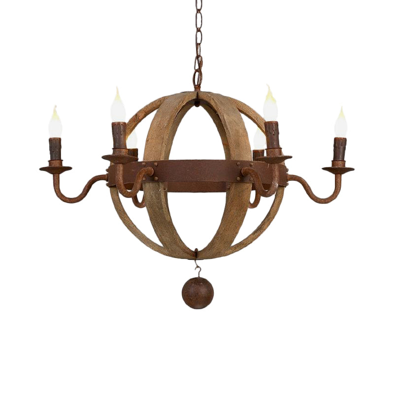 Globe Wooden Ceiling Light Traditional 6/8-Bulb Dining Room Pendant Chandelier in Brown Clearhalo 'Ceiling Lights' 'Chandeliers' Lighting' options 342366