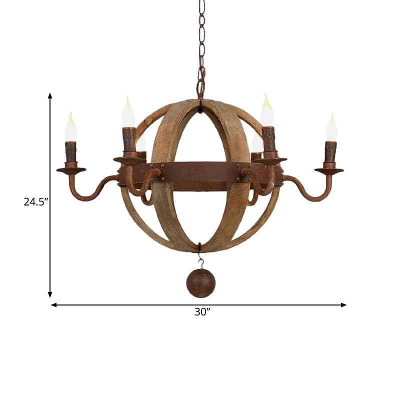 Globe Wooden Ceiling Light Traditional 6/8-Bulb Dining Room Pendant Chandelier in Brown Clearhalo 'Ceiling Lights' 'Chandeliers' Lighting' options 342367