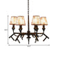 6 Lights Fabric Chandelier Lamp Traditional Brass Conical Restaurant Down Lighting Pendant Clearhalo 'Ceiling Lights' 'Chandeliers' Lighting' options 342385