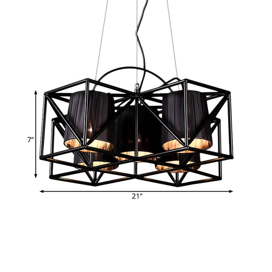 5-Bulb Fabric Suspension Light Industrial Black Cylinder Kitchen Chandelier Lighting Clearhalo 'Ceiling Lights' 'Chandeliers' Lighting' options 342410