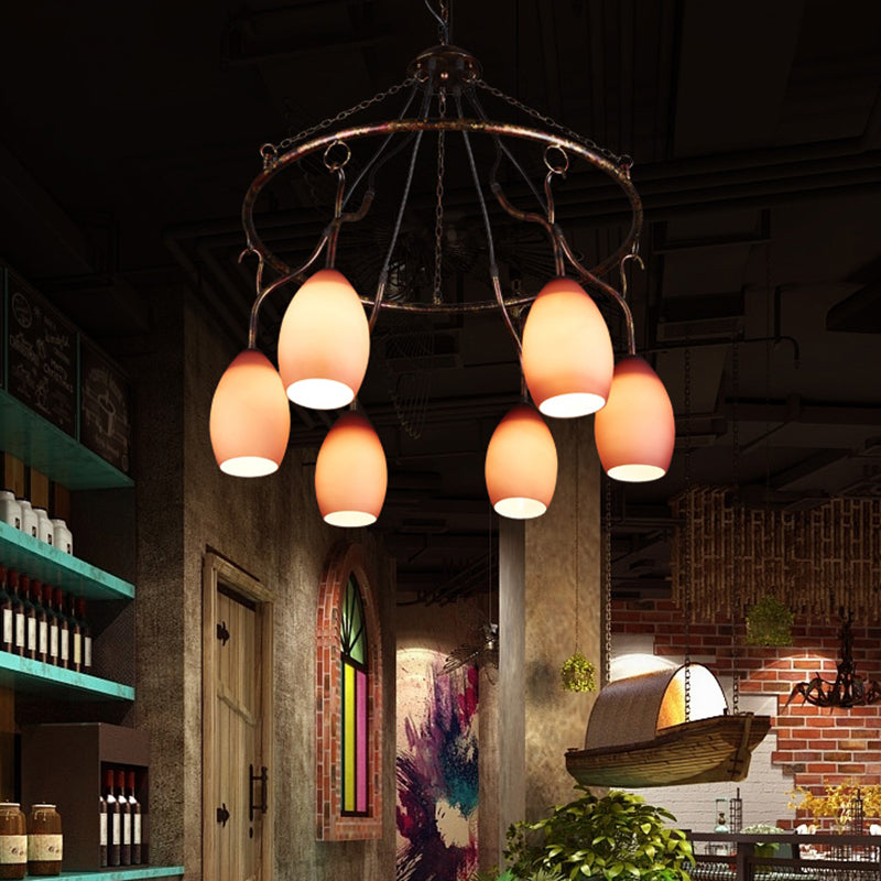 Circular Purple Glass Ceiling Lamp Traditional 6-Head Restaurant Chandelier Pendant Light Clearhalo 'Ceiling Lights' 'Chandeliers' 'Glass shade' 'Glass' Lighting' 342413