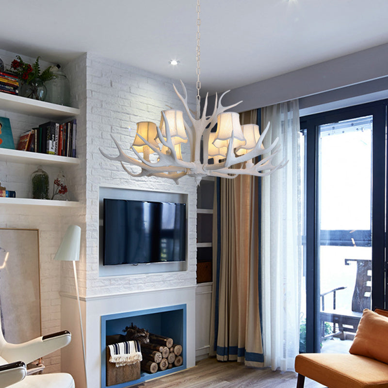 3/4/5 Lights Chandelier Lighting Fixture Modern Cone Resin Ceiling Suspension Lamp in White for Living Room Clearhalo 'Ceiling Lights' 'Chandeliers' Lighting' options 342469