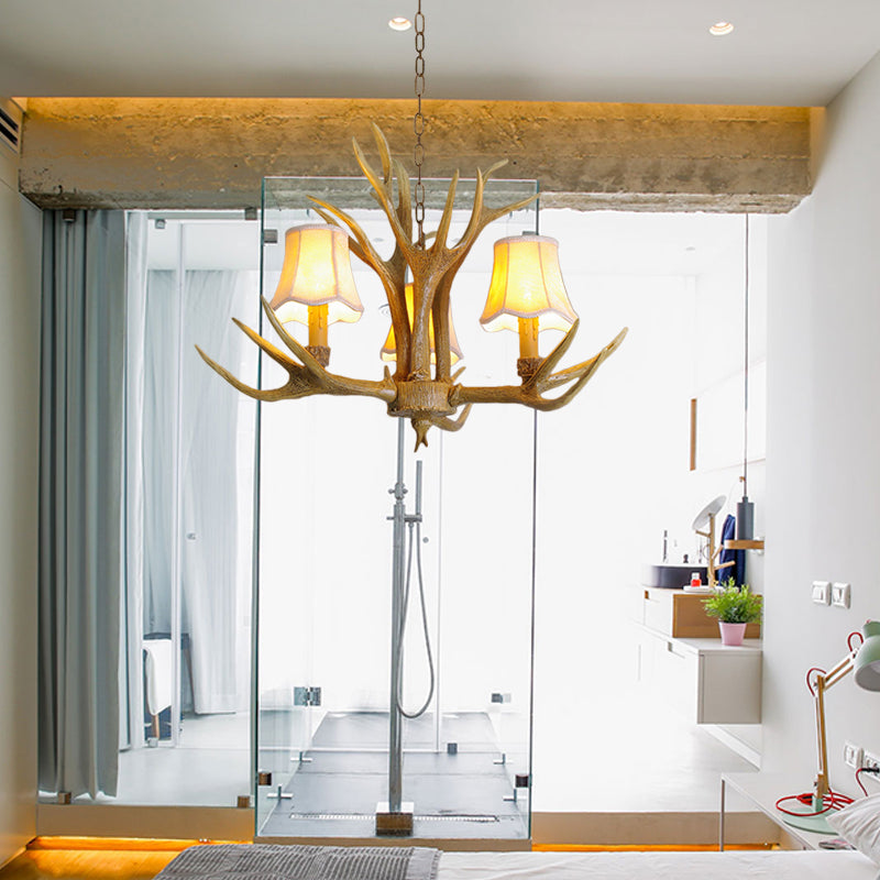 Conical Living Room Drop Lamp Traditional Resin 3/4/5 Bulbs Brown Chandelier Pendant Light with Antler Clearhalo 'Ceiling Lights' 'Chandeliers' Lighting' options 342484
