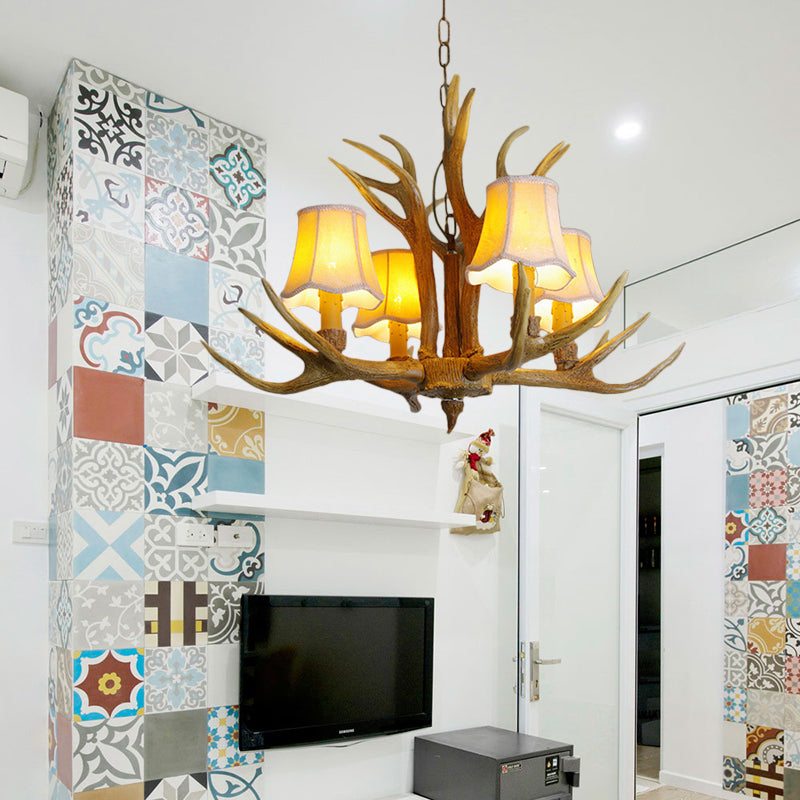 Conical Living Room Drop Lamp Traditional Resin 3/4/5 Bulbs Brown Chandelier Pendant Light with Antler Clearhalo 'Ceiling Lights' 'Chandeliers' Lighting' options 342488