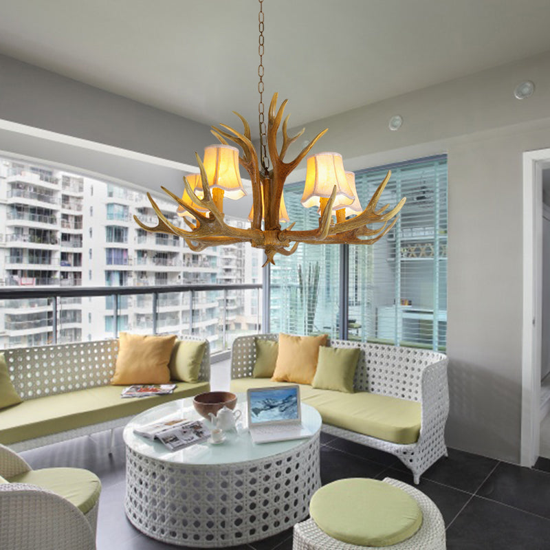 Conical Living Room Drop Lamp Traditional Resin 3/4/5 Bulbs Brown Chandelier Pendant Light with Antler Clearhalo 'Ceiling Lights' 'Chandeliers' Lighting' options 342494