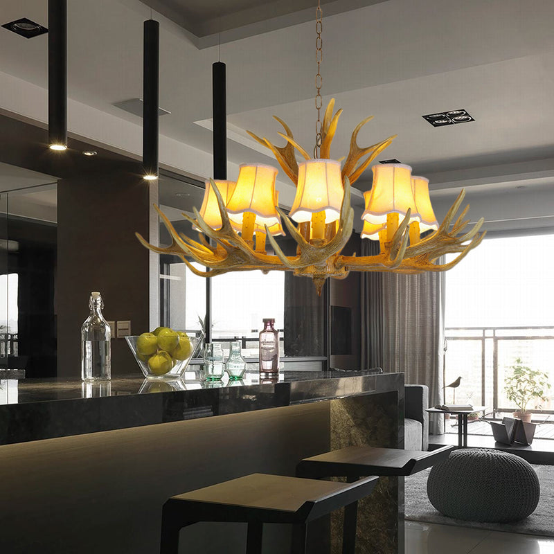 Conical Living Room Drop Lamp Traditional Resin 3/4/5 Bulbs Brown Chandelier Pendant Light with Antler Clearhalo 'Ceiling Lights' 'Chandeliers' Lighting' options 342502