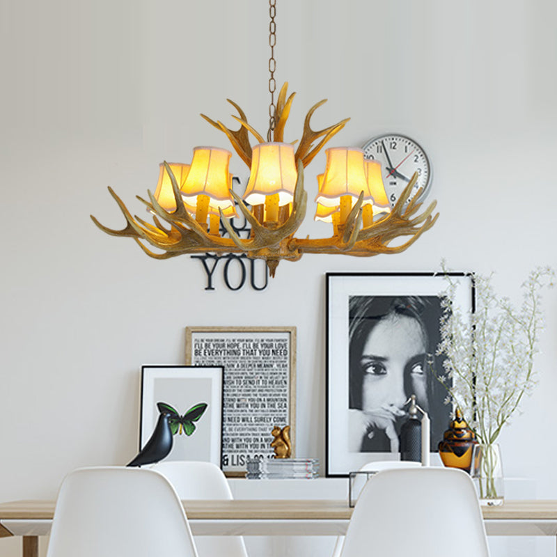 Conical Living Room Drop Lamp Traditional Resin 3/4/5 Bulbs Brown Chandelier Pendant Light with Antler Clearhalo 'Ceiling Lights' 'Chandeliers' Lighting' options 342503