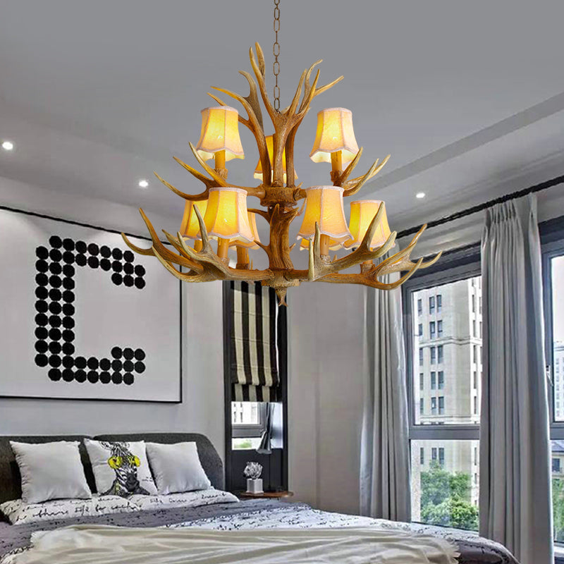 Conical Living Room Drop Lamp Traditional Resin 3/4/5 Bulbs Brown Chandelier Pendant Light with Antler Clearhalo 'Ceiling Lights' 'Chandeliers' Lighting' options 342507