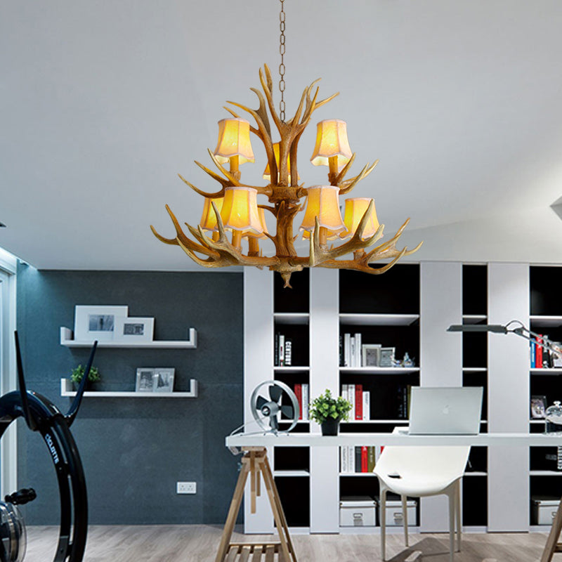 Conical Living Room Drop Lamp Traditional Resin 3/4/5 Bulbs Brown Chandelier Pendant Light with Antler Clearhalo 'Ceiling Lights' 'Chandeliers' Lighting' options 342508