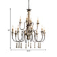 12 Heads Wood Chandelier Rural Brown 2-Tier Living Room Pendant Light with Curved Metal Arm Clearhalo 'Ceiling Lights' 'Chandeliers' Lighting' options 342515