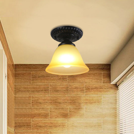 1 Light Cone Flush Mount Lamp Traditional White/Amber Glass Ceiling Mounted Fixture for Living Room Clearhalo 'Ceiling Lights' 'Close To Ceiling Lights' 'Close to ceiling' 'Flush mount' Lighting' 342522