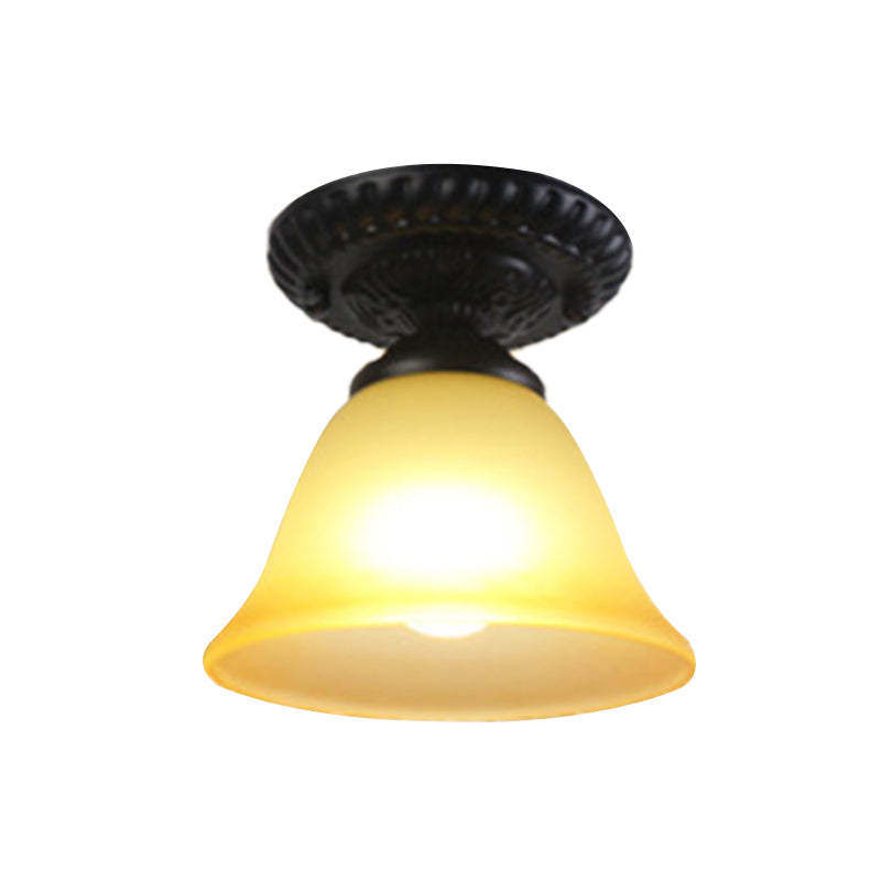 1 Light Cone Flush Mount Lamp Traditional White/Amber Glass Ceiling Mounted Fixture for Living Room Clearhalo 'Ceiling Lights' 'Close To Ceiling Lights' 'Close to ceiling' 'Flush mount' Lighting' 342523