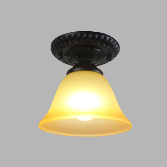 1 Light Cone Flush Mount Lamp Traditional White/Amber Glass Ceiling Mounted Fixture for Living Room Clearhalo 'Ceiling Lights' 'Close To Ceiling Lights' 'Close to ceiling' 'Flush mount' Lighting' 342524