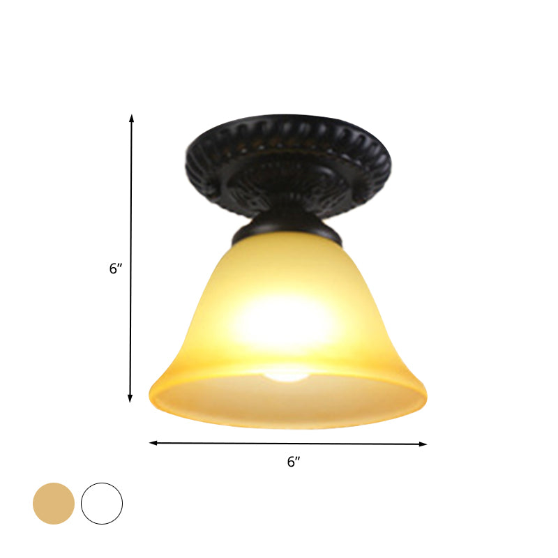 1 Light Cone Flush Mount Lamp Traditional White/Amber Glass Ceiling Mounted Fixture for Living Room Clearhalo 'Ceiling Lights' 'Close To Ceiling Lights' 'Close to ceiling' 'Flush mount' Lighting' 342525