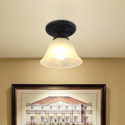 1 Light Cone Flush Mount Lamp Traditional White/Amber Glass Ceiling Mounted Fixture for Living Room White Clearhalo 'Ceiling Lights' 'Close To Ceiling Lights' 'Close to ceiling' 'Flush mount' Lighting' 342526